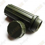  Green plastic tube with cap. Resistant and waterproof. 
