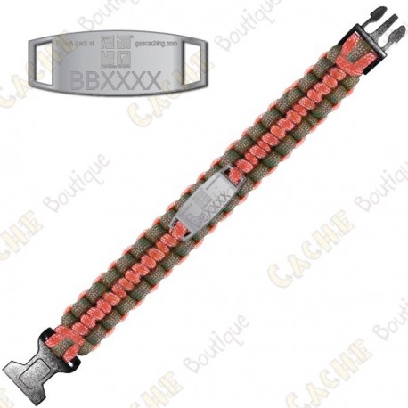 Pulsera de Paracord Trackable - Geocaching - Naranja-rojo / Gris