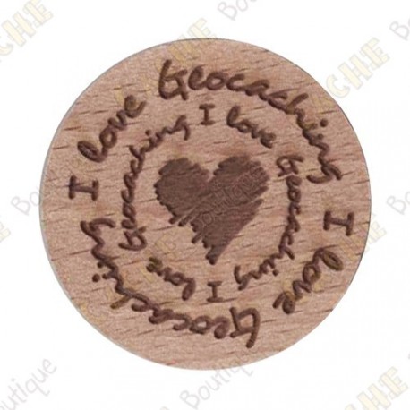 Wooden coin - I love Geocaching