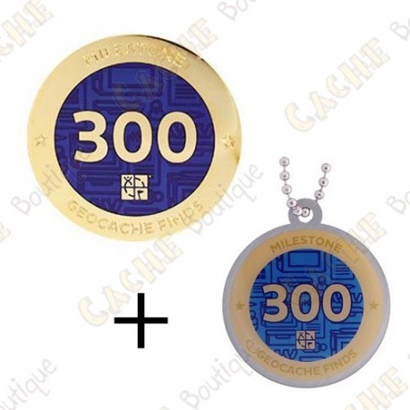 Geocoin + Travel Tag "Milestone" - 300 Finds