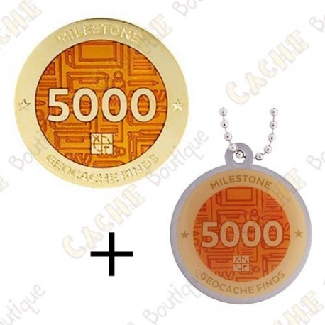 Geocoin + Travel Tag "Milestone" - 5000 Finds