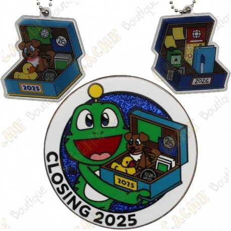 Geocoin "Closing 2025 / Unboxing 2026" + 2 Travel Tags